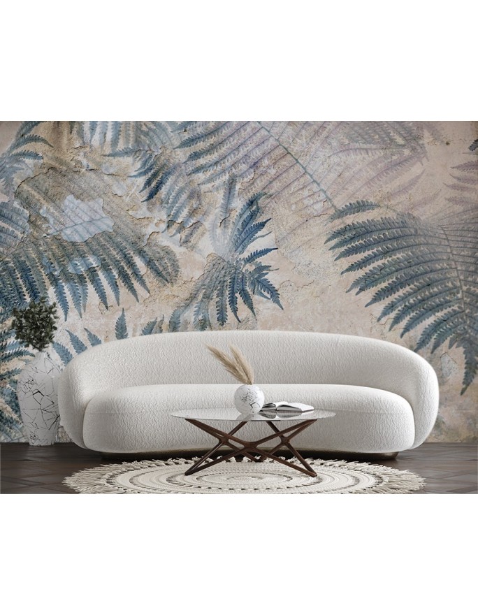 Exotic Wallpapers - Concrete Fern Leaves Blue | FEEBY