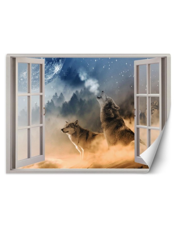 Wall mural Window View Wolf...