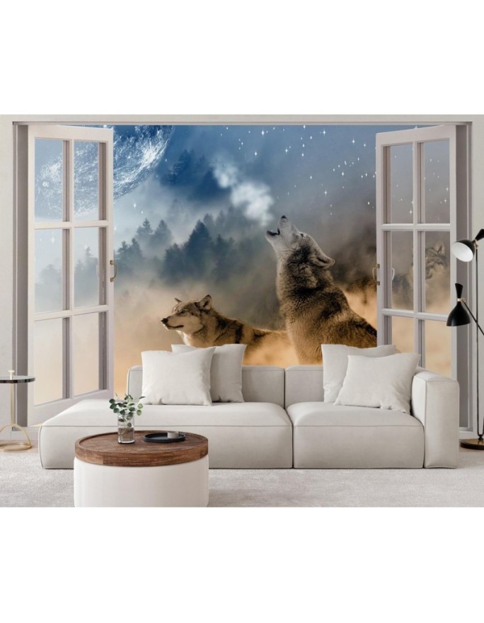 The most fashionable Wallpapers - Window wolf forest in fog | FEEBY