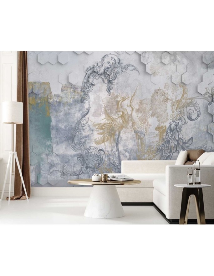 Exclusive Wallpapers - Grey birds frescoes | FEEBY