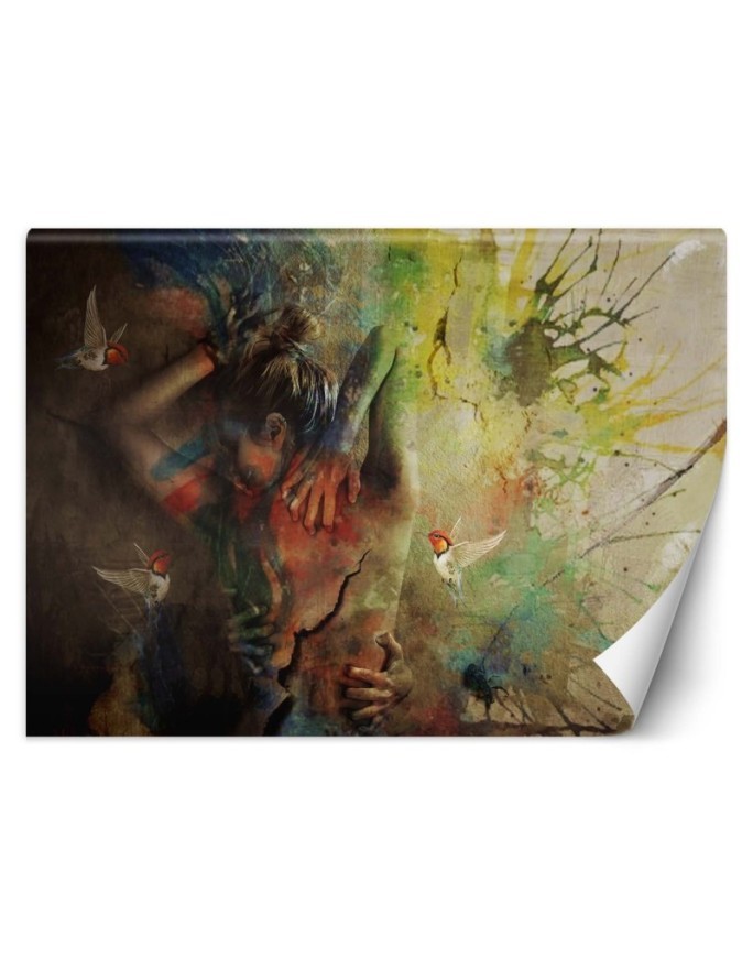 Exclusive wall murals - Woman and hummingbirds abstract as painted | FEEBY