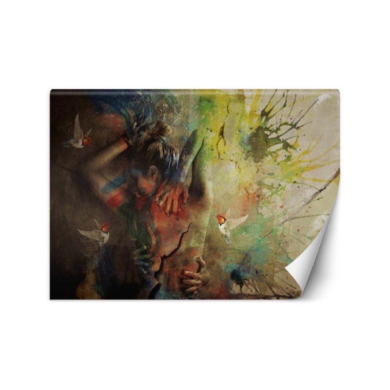 Exclusive wall murals - Woman and hummingbirds abstract as painted | FEEBY
