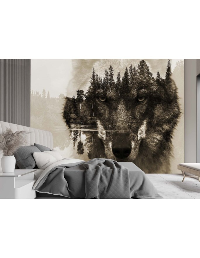 The most fashionable wall murals - Wolf forest in fog lake | FEEBY