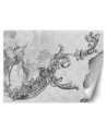 Wall mural - Wild birds and leaves on oriental fresco black and white | FEEBY