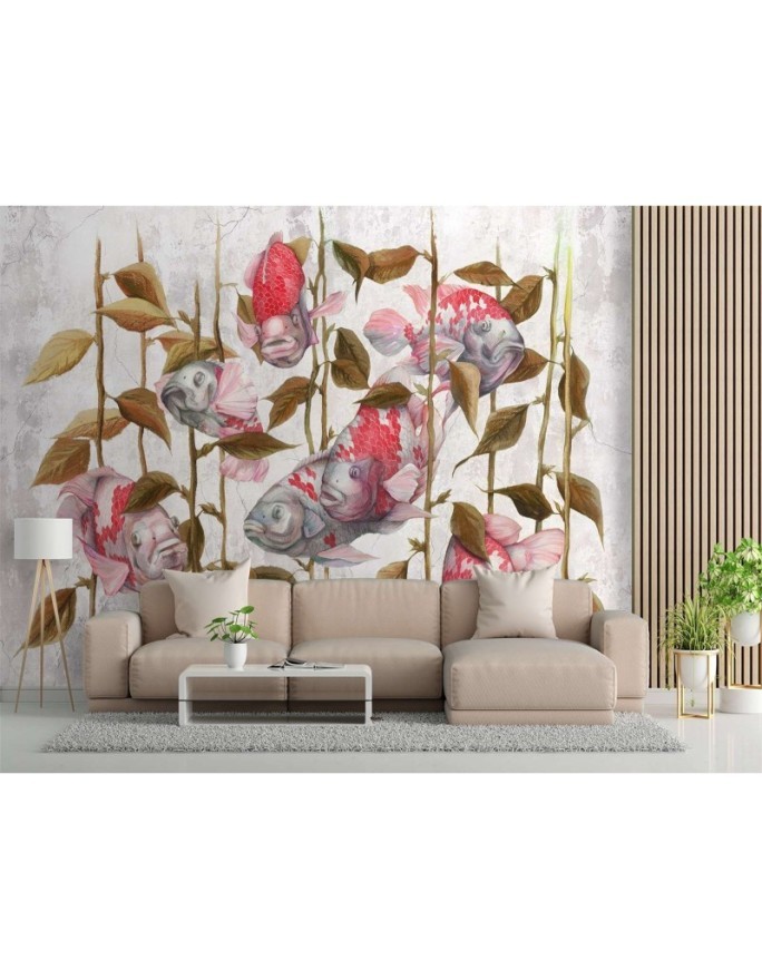Exclusive wall mural - Red koi fish Japanese carp | FEEBY