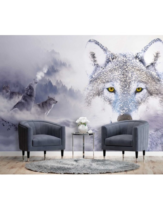Unique wall murals - Wolves winter forest in fog | FEEBY