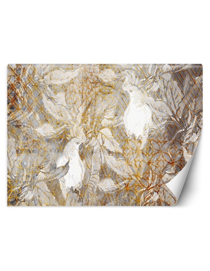 Glamour wall mural - Parrots Gold White | FEEBY