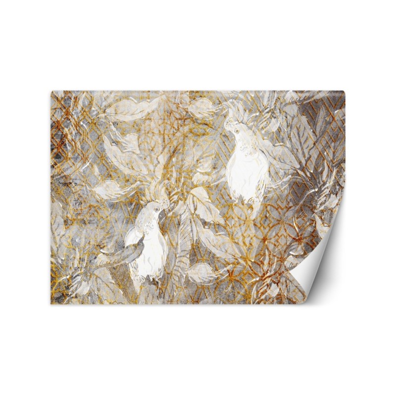 Glamour wall mural - Parrots Gold White | FEEBY