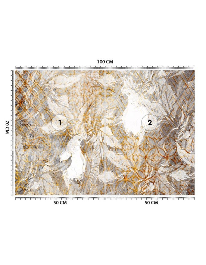 Glamour wall mural - Parrots Gold White | FEEBY