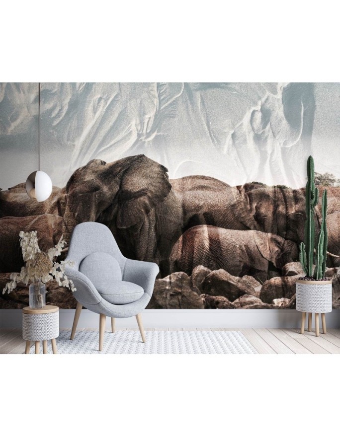 Modern wall mural - Elephants in a herd | FEEBY