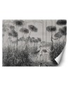 Unique wall mural - Birds cranes grass pond grey | FEEBY