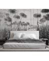 Unique wall mural - Birds cranes grass pond grey | FEEBY
