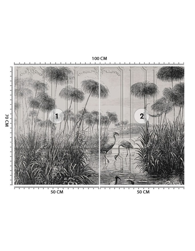 Unique wall mural - Birds cranes grass pond grey | FEEBY