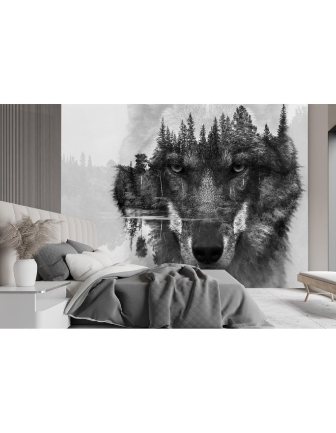 The most fashionable wall murals - Wolf forest in the fog | FEEBY