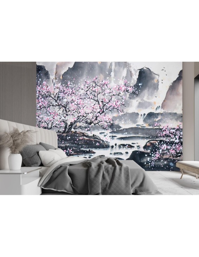 Beautiful Wallpapers - Cherry blossom on a mountain background | FEEBY