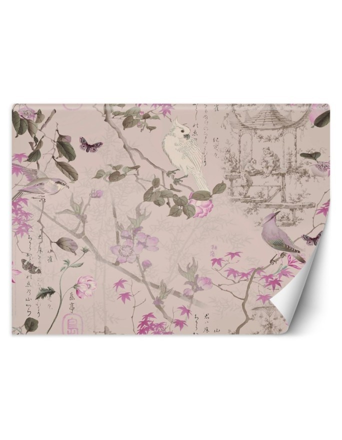 Unique wall murals - Birds and pink flowers Andrea Haase | FEEBY