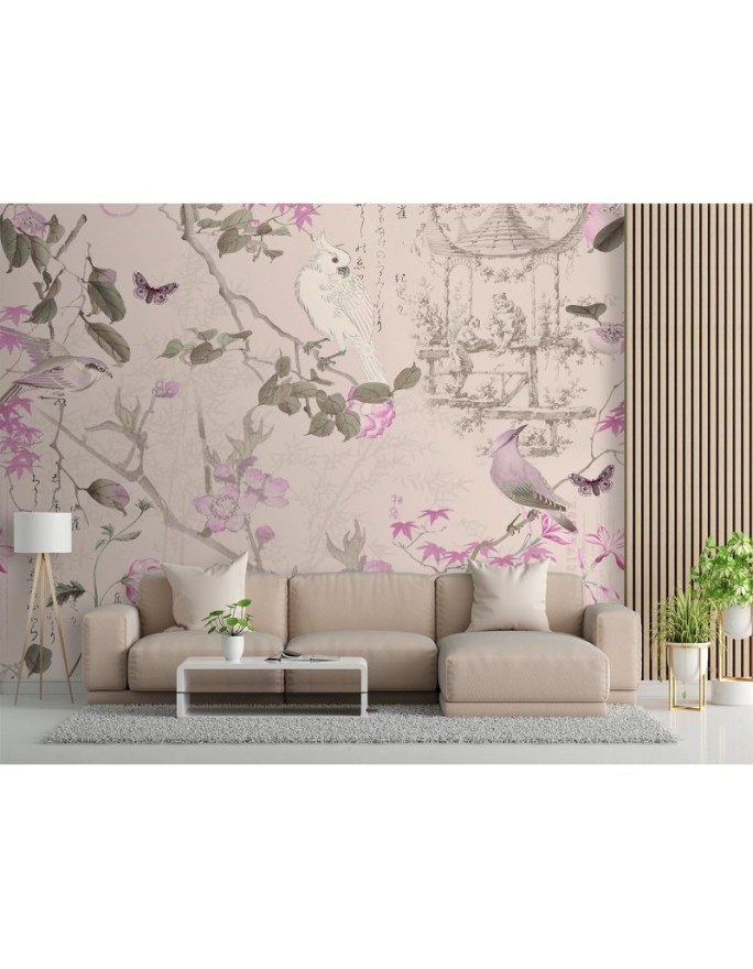 Unique wall murals - Birds and pink flowers Andrea Haase | FEEBY