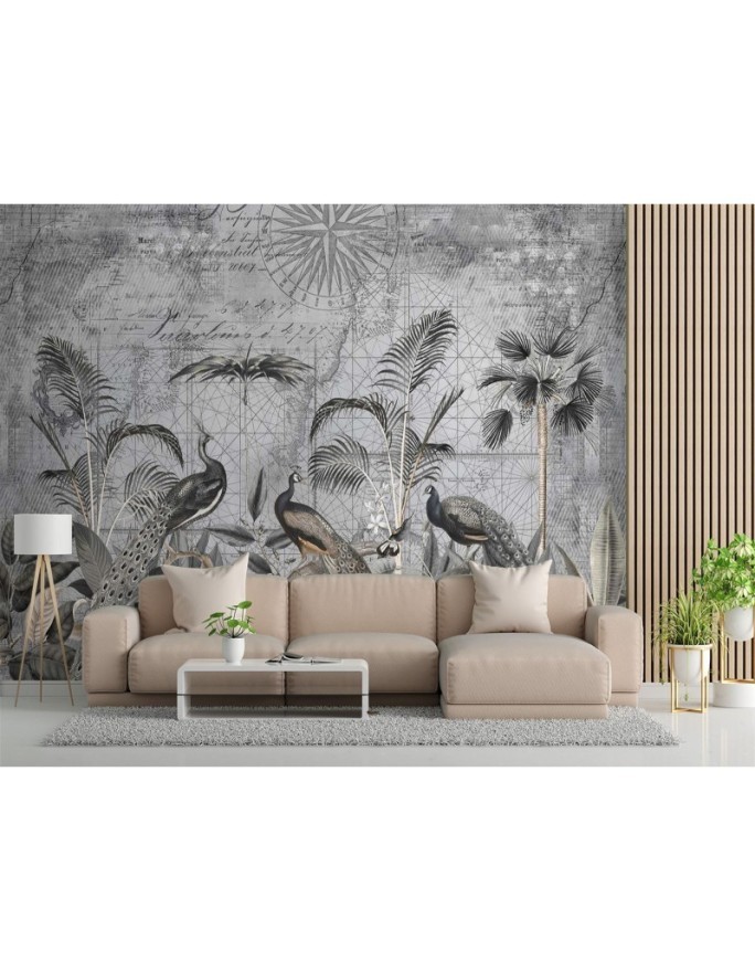 Inspirational Wallpapers - Peacocks in the tropics dark grey Andrea Haase | FEEBY