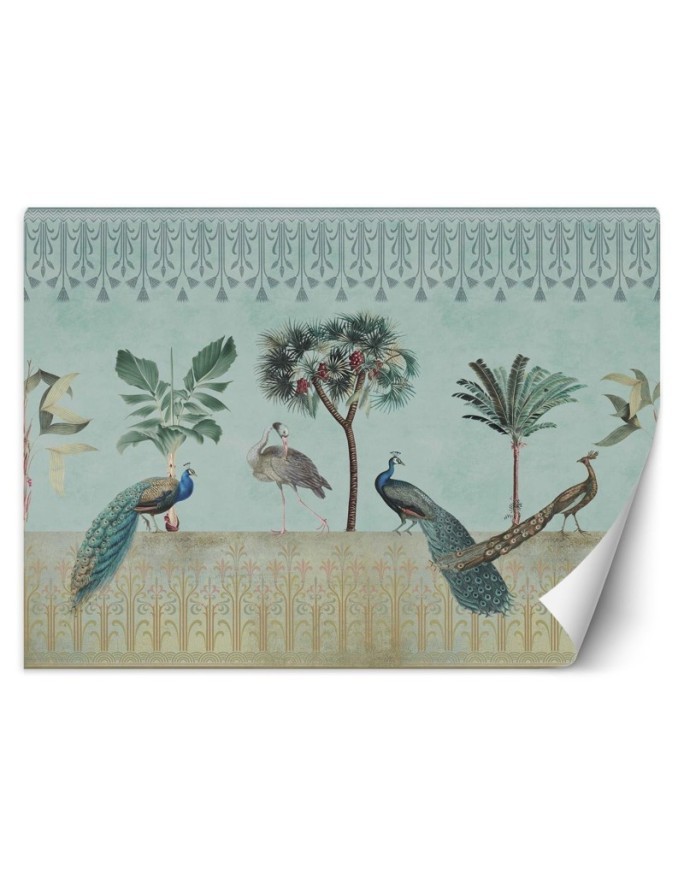 Exotic Wallpaper - Peacocks in the jungle dark green Andrea Haase | FEEBY