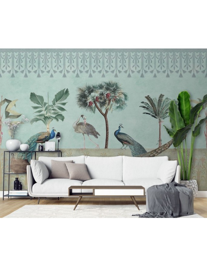 Exotic Wallpaper - Peacocks in the jungle dark green Andrea Haase | FEEBY