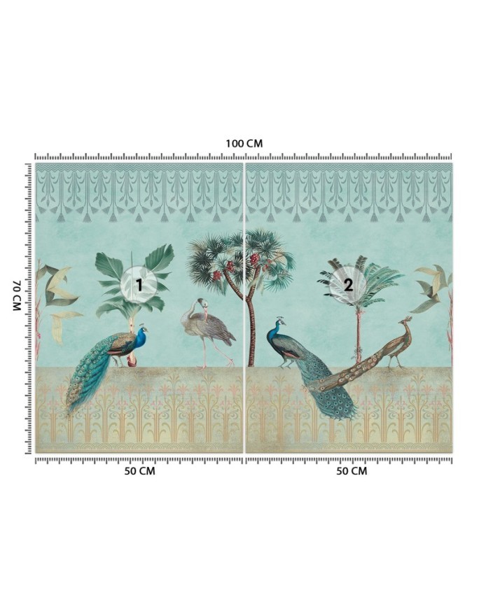 Exotic Wallpaper - Peacocks in the jungle dark green Andrea Haase | FEEBY