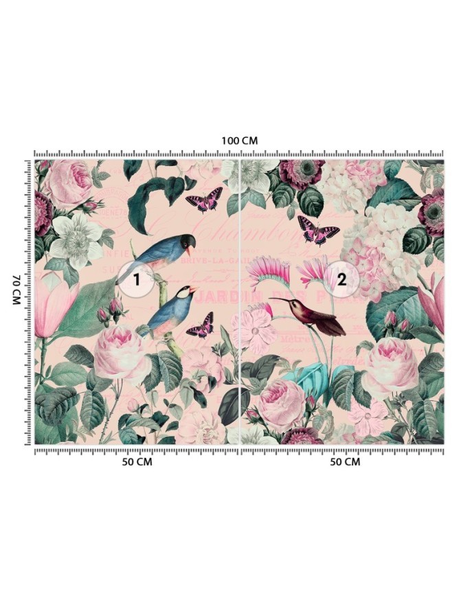 Modern Wallpaper - Birds in flowers dark pink Andrea Haase | FEEBY