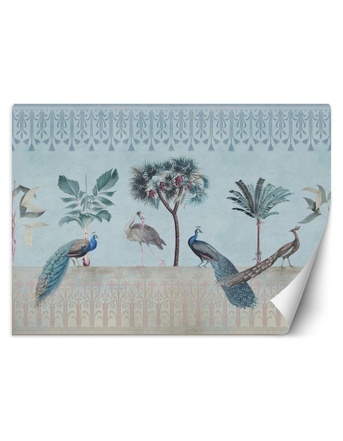 Designer Wallpaper - Peacocks in a jungle blue Andrea Haase | FEEBY