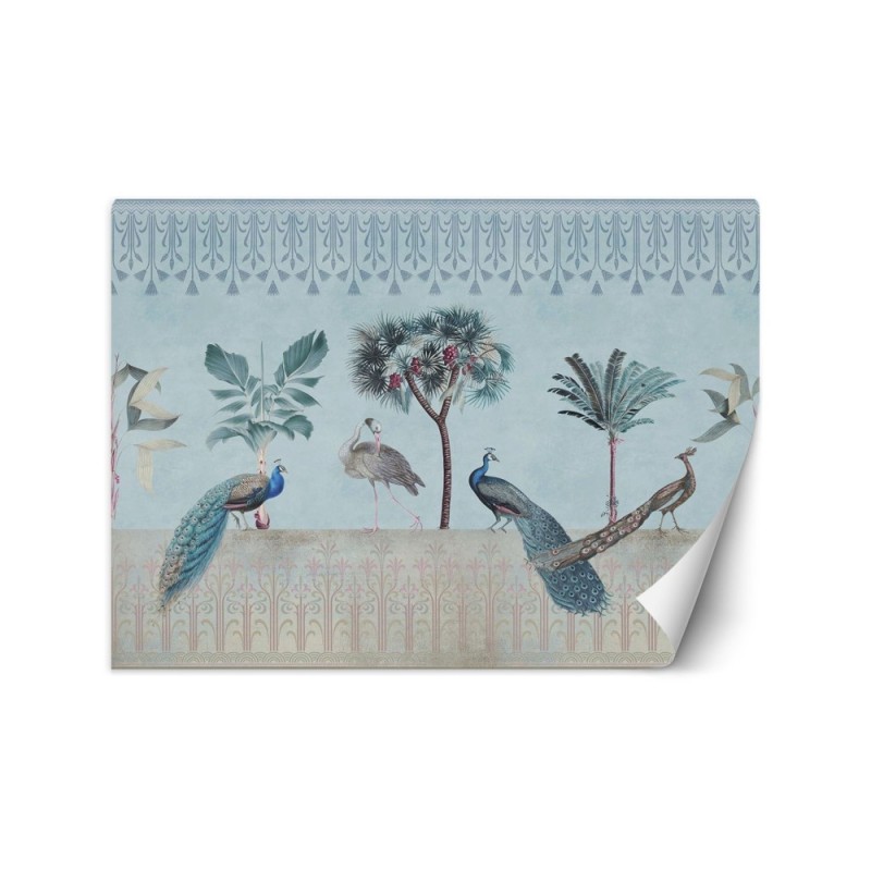 Designer Wallpaper - Peacocks in a jungle blue Andrea Haase | FEEBY