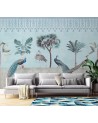 Designer Wallpaper - Peacocks in a jungle blue Andrea Haase | FEEBY