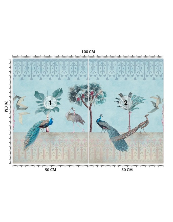 Designer Wallpaper - Peacocks in a jungle blue Andrea Haase | FEEBY