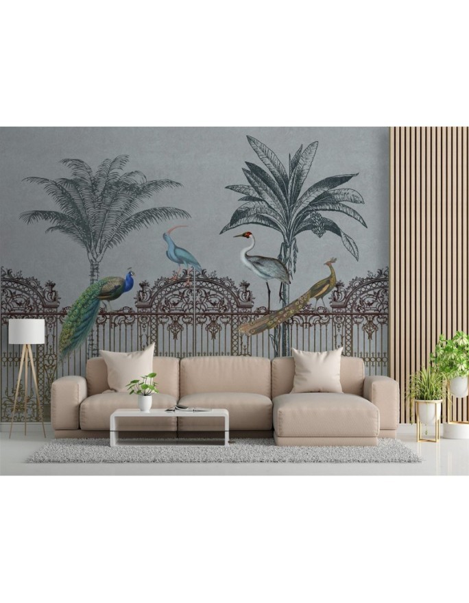 Exotic living room Wallpaper - Birds tropical palm trees Andrea Haase | FEEBY