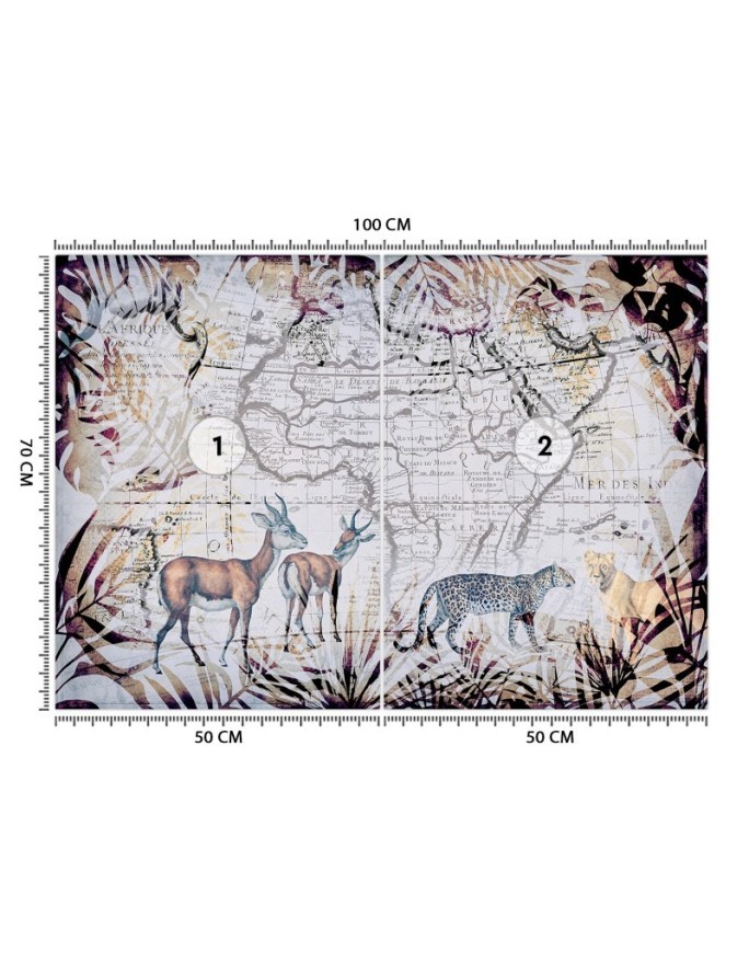 Wallpaper - Map and wild animals vintage Andrea Haase | FEEBY