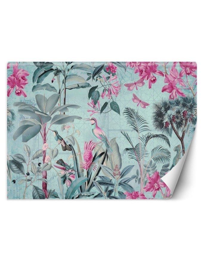Mural - Birds among the leaves blue and pink Andrea Haase | FEEBY