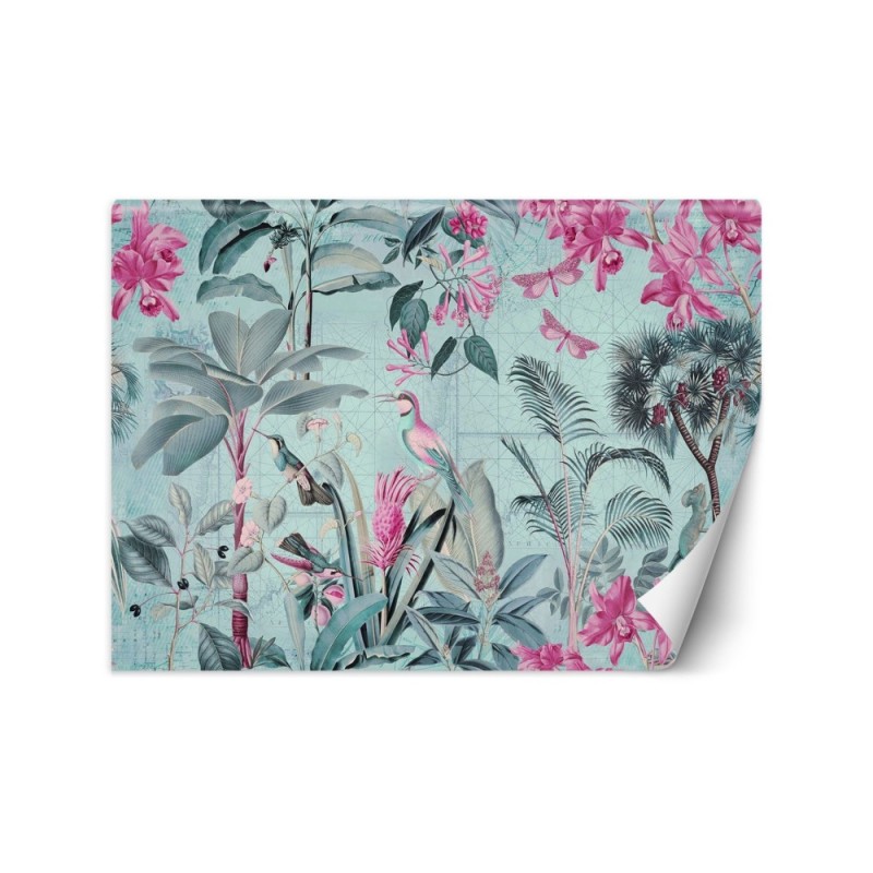 Mural - Birds among the leaves blue and pink Andrea Haase | FEEBY