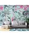 Mural - Birds among the leaves blue and pink Andrea Haase | FEEBY