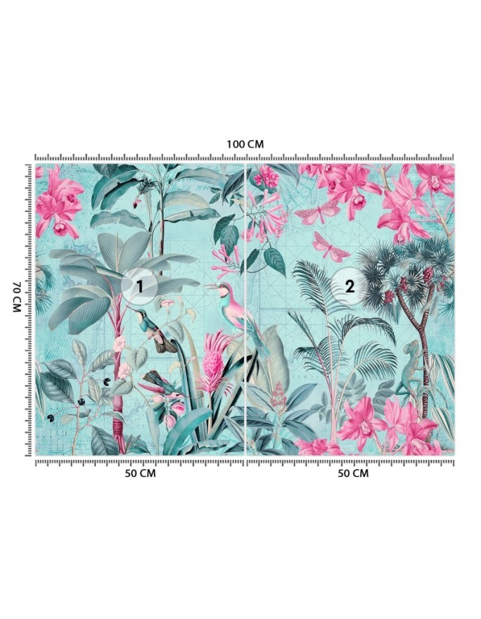 Mural - Birds among the leaves blue and pink Andrea Haase | FEEBY