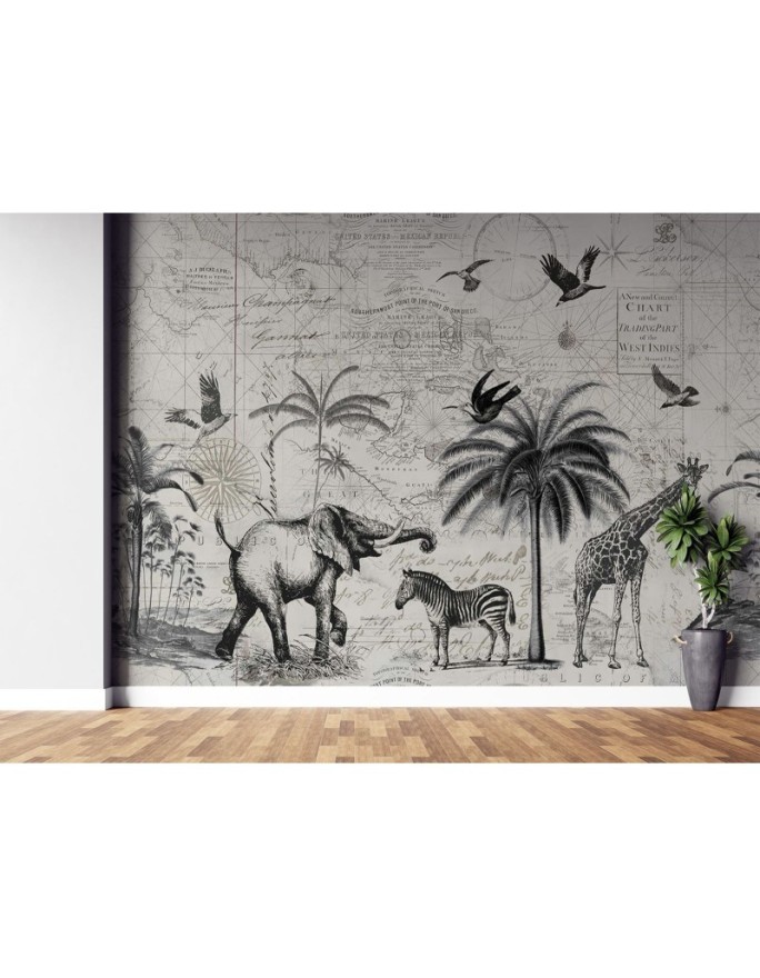 Wallpaper - Map and savannah vintage Andrea Haase | FEEBY