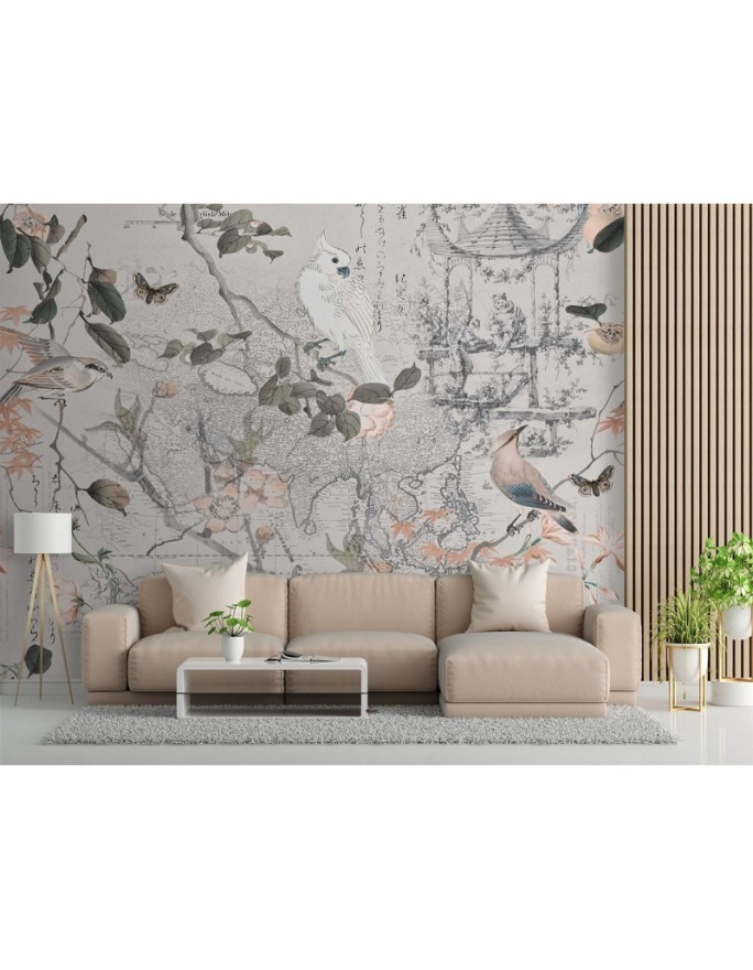 Designer Wallpaper - Vintage map and birds Andrea Haase | FEEBY