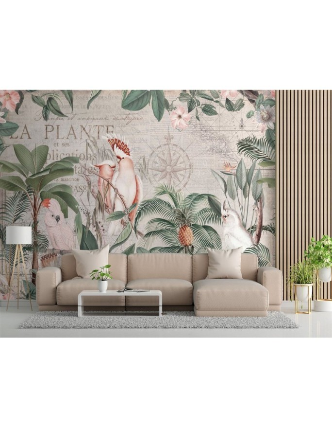 Most fashionable wall murals - 4 parrots and tropical plants Andrea Haase | FEEBY