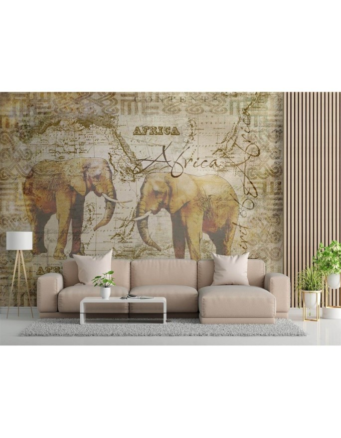 Unique wall murals - Old map and vintage elephants Andrea Haase | FEEBY