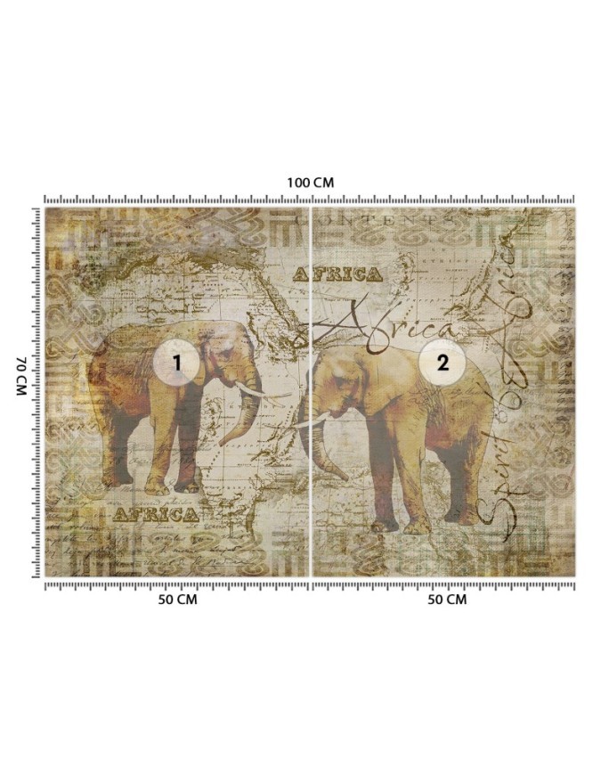 Unique wall murals - Old map and vintage elephants Andrea Haase | FEEBY