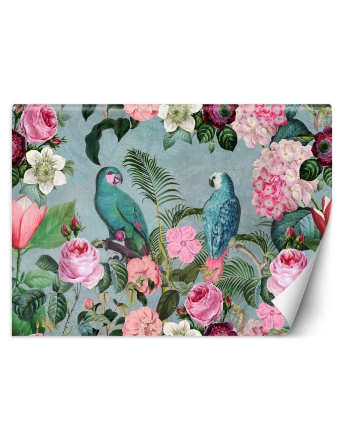 Wall mural Flowers Parrots...