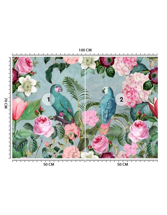 Exotic wall murals - Parrots in flowers Andrea Haase | FEEBY