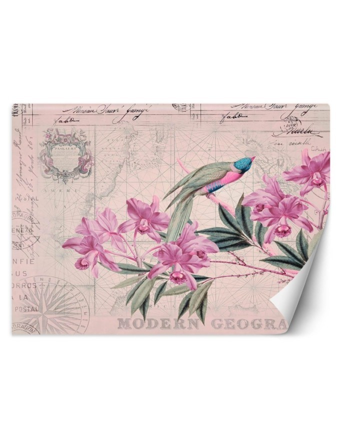 Original wall mural - Bird on a branch pink Andrea Haase | FEEBY