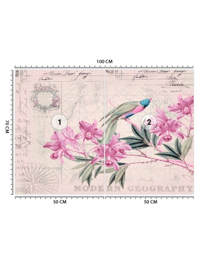 Original wall mural - Bird on a branch pink Andrea Haase | FEEBY
