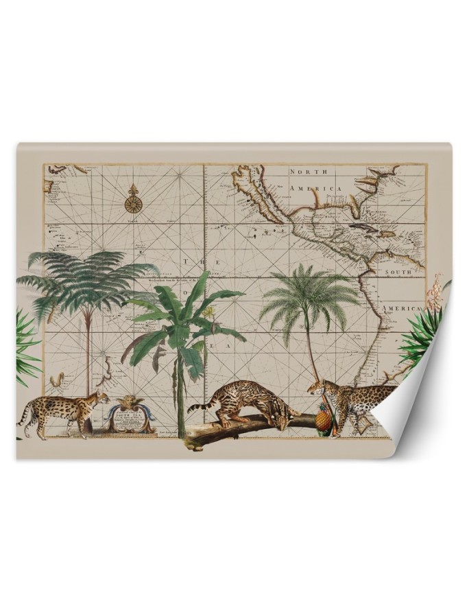 Wall mural Palms Animals Map