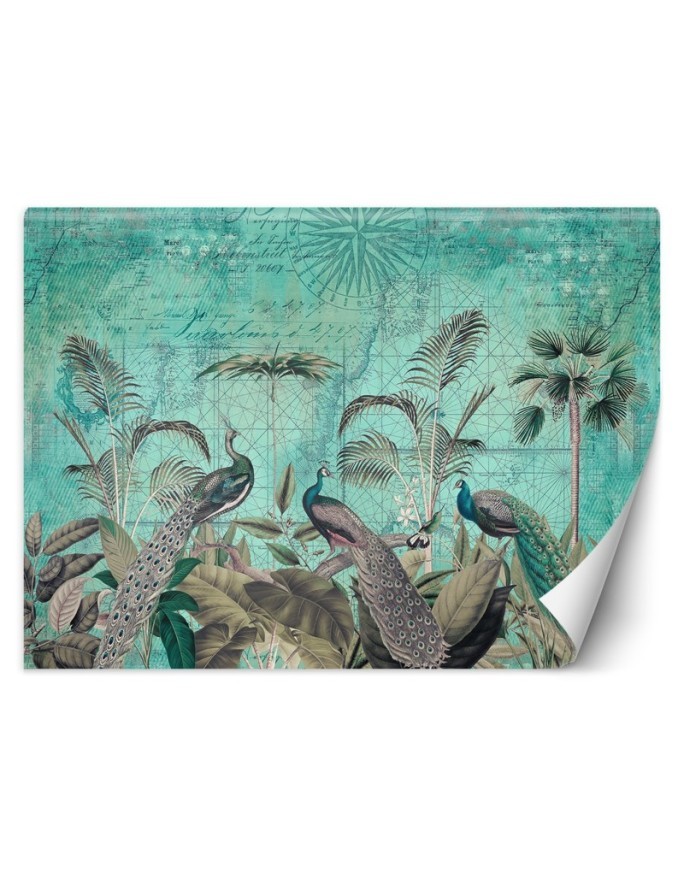 Exclusive Wallpapers - Turquoise peacocks in leaves Andrea Haase | FEEBY