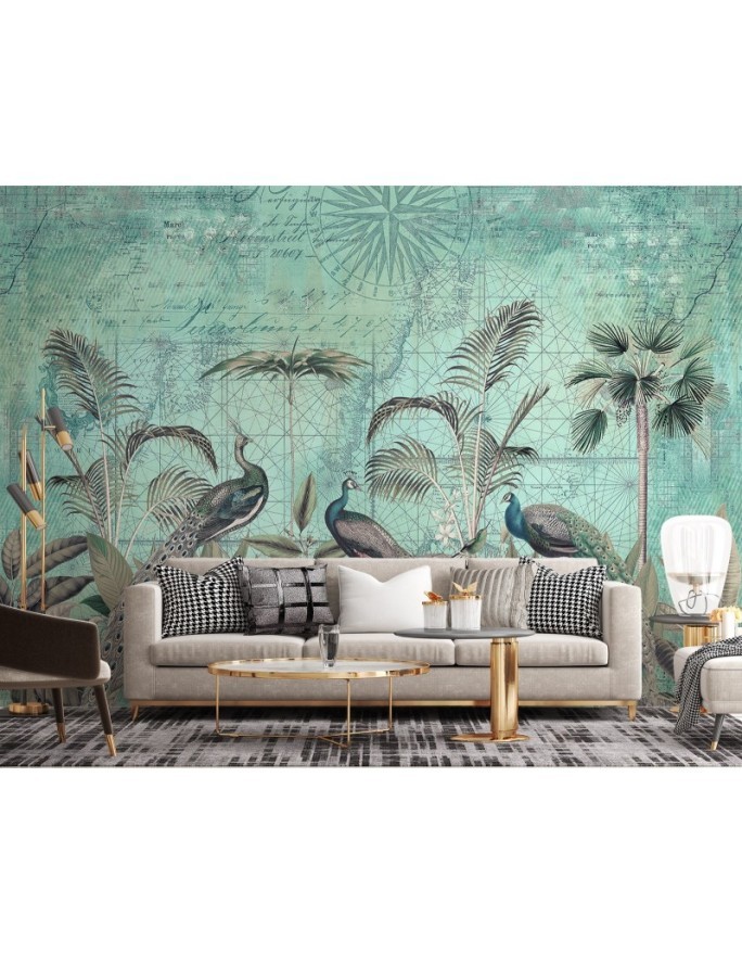 Exclusive Wallpapers - Turquoise peacocks in leaves Andrea Haase | FEEBY