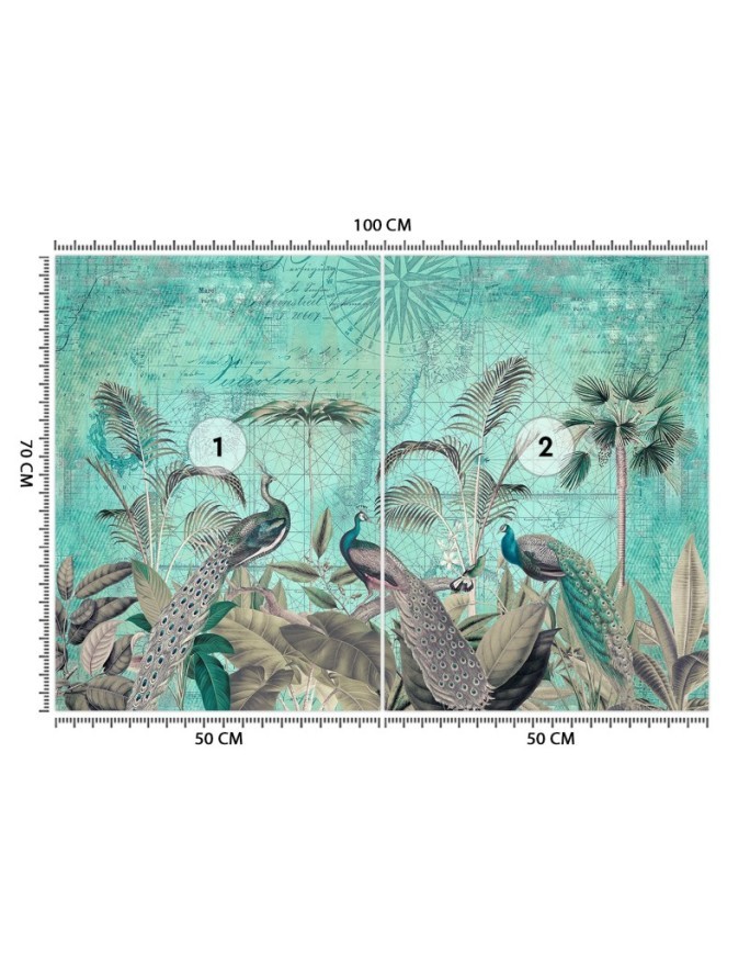 Exclusive Wallpapers - Turquoise peacocks in leaves Andrea Haase | FEEBY