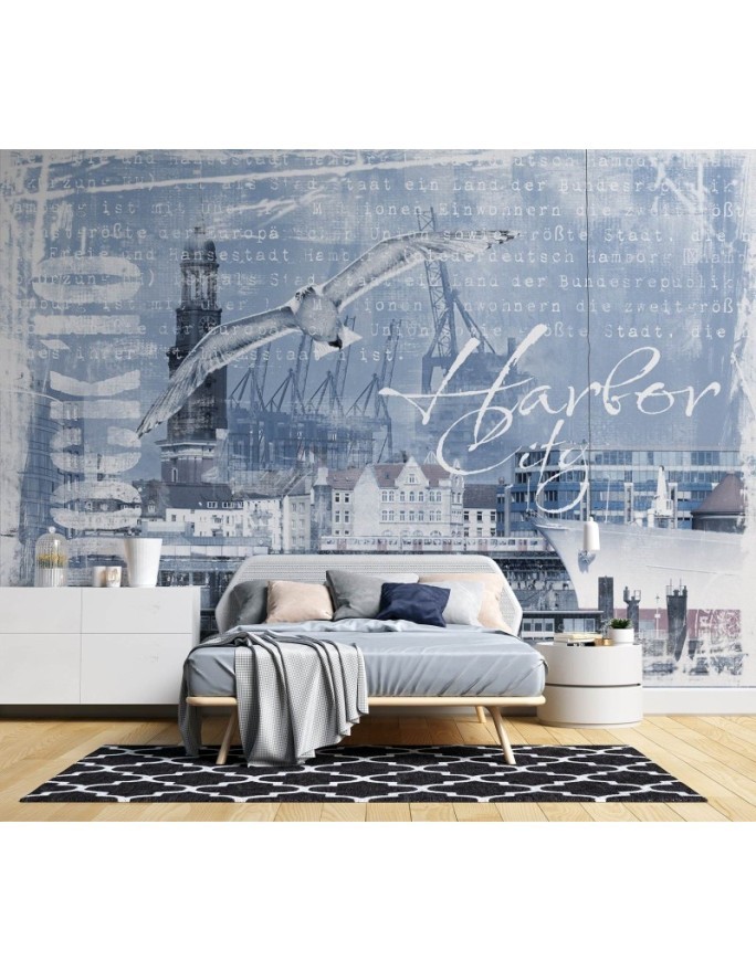 Designer wall mural - Harbour and seagull Andrea Haase | FEEBY
